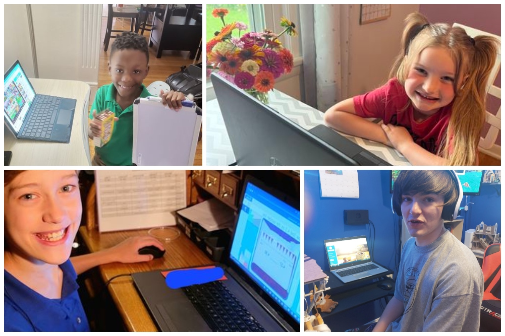 A collage four different Insight PA students in their personal workspaces.